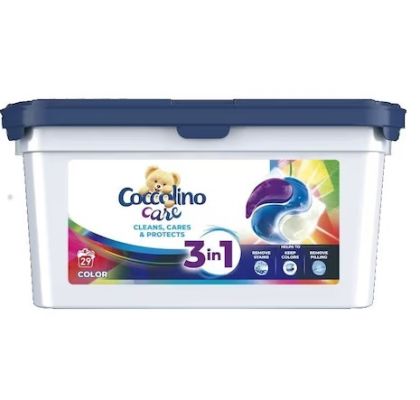Капсули за пране Coccolino Care 3в1 29бр за цветни дрехи