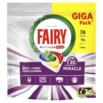 Таблетки за съдомиална Fairy Platinum Plus Miracle 74бр Лимон